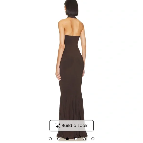Norma Kamali - Halter Turtle Fishtail Gown in Chocolate - Picture 3 of 3